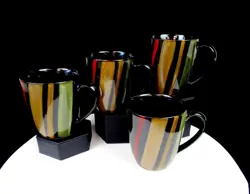 SANGO PORCELAIN AVANTI BLACK #4721 STRIPED 4 PC VINTAGE 4