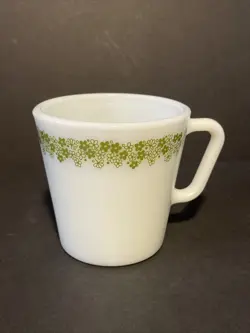 VINTAGE PYREX COFFEE MUG SPRING BLOSSOM CRAZY DAISY GREEN FLOWER BY CORNING