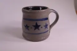 VINTAGE 1999 ROWE POTTERY WORKS SALT GLAZED STONEWARE COFFEE MUG W/COBALT STARS