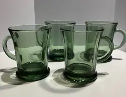 ANCHOR HOCKING VINTAGE GREEN GLASS 12 OZ COFFEE OR TEA MUG. SET OF 4. 4.5