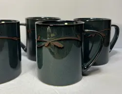 VINTAGE SET OF 4, MIKASA MOUNTAIN BROOK MK602 MUGS STONEWARE POTTERY BLUE GLAZE