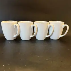 SET OF 4 VINTAGE CORELLE STONEWARE MUGS, CUPS, SOLID WHITE, GREAT CONDITION
