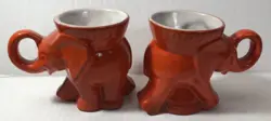 SET OF 2 VTG 1969 FRANKOMA ORANGE POLITICAL MUGS - DEM/GOP NIXON AGNEW ￼