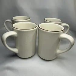 4 FOUR VINTAGE BUFFALO CHINA SPECKLED EGG BROWN STRIPE RESTAURANT WARE MUGS