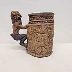 VINTAGE RUMPH POTTERY FACE MUG SATYR 1971 NUDE MAIDEN INSIDE TANKARD STEIN 1970S