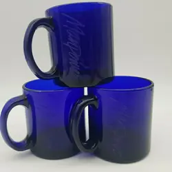 SET OF 3 VINTAGE LIBBEY COBALT BLUE GLASS COFFEE MUGS USA 