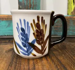 1960 VINTAGE POTTER'S SELECTION BY RANMARU STONEWARE COFFEE MUG JAPAN BLUE BROWN