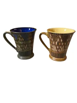 PAIR OF VTG DENBY STONEWARE ENGLAND GATSBY DECO COFFEE MUGS DISCONTINUED