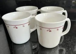 CORELLE CORNING BURGUNDY TULIP MUGS D RING COFFEE CUPS (4) VINTAGE