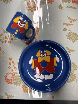 VINTAGE WAECHIESBACH GERMANY CHILDRENS CLOWN MOTIF BOWL/PLATE & MUG SET