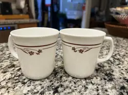 CORELLE MELODY  MUGS MUGS COFFEE CUPS SET OF 2 BROWN FLOWER VINTAGE