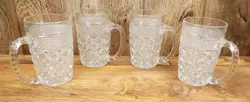VINTAGE SET OF 4 ANCHOR HOCKING WEXFORD CLEAR GLASS BEER MUGS HANDLED 5.25