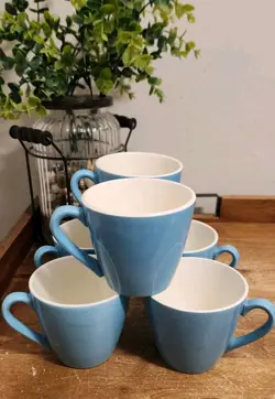 6 BLUE HEAVEN MUGS ROYAL CHINA COFFEE TEA CUPS BLUE MID CENTURY ATOMIC VINTAGE
