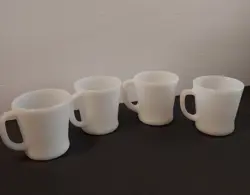 (4) VINTAGE FIRE KING ANCHOR HOCKING WHITE MILK GLASS D-HANDLE COFFEE CUP MUG