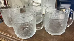 SET OF 4 VINTAGE LITTALA KROUVI 50 CL CLEAR TEXTURED GLASS BEER OR COFFEE MUGS