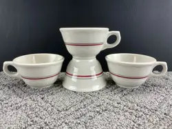 SET OF 4 VINTAGE SYRACUSE CHINA RESTAURANT WARE COFFEE CUPS RED & BLACK STRIPE