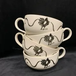 SET OF 4 ROYAL CHINA VINTAGE MUGS EARLY MORNING ROOSTER TEA CUPS 1959