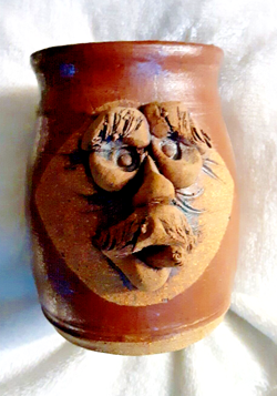 VINTAGE HANDMADE STONEWARE ART POTTERY UGLY FACE FUNNY 3D MUG