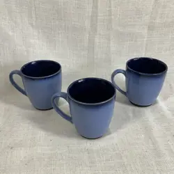 SET OF 3 VINTAGE SANGO NOVA BLUE COFFEE MUGS TEA CUPS STONEWARE