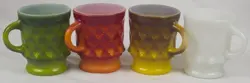 4 VINTAGE ANCHOR HOCKING FIRE KING DIAMOND KIMBERLY COFFEE TEA CUPS STACKABLE