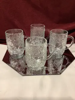 VTG PRINCESS HOUSE FANTASIA CLEAR POINSETTIA CRYSTAL COFFEE MUGS - SET OF 4