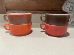 4 ANCHOR HOCKING SOUP MUG HANDLE VINTAGE FIRE KING STACKABLE BOWLS