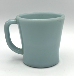 VINTAGE 1950'S FIRE-KING OVEN WARE TURQUOISE BLUE GLASS D HANDLE COFFEE MUG USA