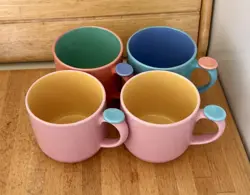 LINDT-STYMEIST COLORWAYS COFFEE THUMBPRINT MUGS SET OF 4 VINTAGE