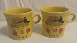 VINTAGE FIESTA SCARECROW MUGS YELLOW WITH  RING HANDLE - SET OF 2 - RARE AND HTF