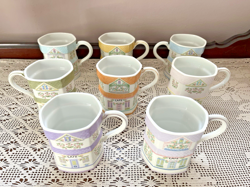 VINTAGE 1992 LENOX SPICE VILLAGE COFFEE MUGS CUPS SET OF 8 COMPLETE COLLECTION