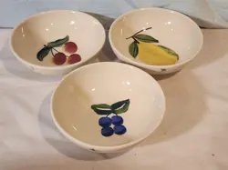 HARTSTONE POTTERY VINTAGE FRUIT CEREAL BOWLS, SET OF 3, MADE IN USA NICE!