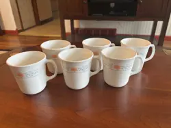 VINTAGE APRICOT GROVE CORNING WARE MUGS CORELLE FLORAL COFFEE CUPS SET OF 6