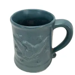 CHATHAM POTTERS COFFEE MUG AMERICAN BALD EAGLE & STARS BLUE POTTERY VINTAGE