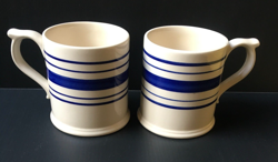 RALPH LAUREN FARMSTEAD TICKING BLUE MUGS LOT 2 AUTHENTIC IRONSTONE ENGLAND VTG