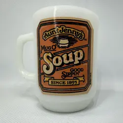 ANCHOR HOCKING AUNT JENNY'S SOUP MUG MILKGLASS VINTAGE MADE IN USA