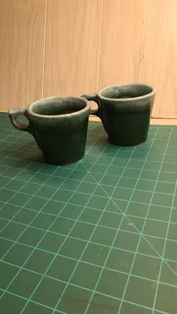 2 VINTAGE HULL POTTERY  GREEN DRIP GLAZE COFFEE CUP MUG OVEN PROOF USA