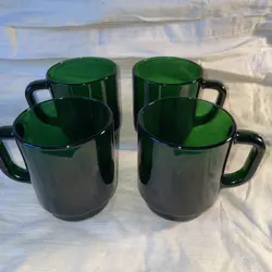 VINTAGE ARCOROC FRANCE EMERALD GREEN MUGS SET OF 4