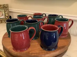 9 VTG DENBY ENGLAND STONEWARE MUGS COFFEE TEA, EUC!