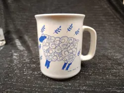 VTG, 1989, KRISTEN CHIARA, SHEEP, FARM, COFFEE/TEA, MUG/CUP, BLUE & WHITE, ART!