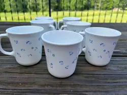 VINTAGE CORELLE PROVINCIAL BLUE COFFEE TEA CUPS MUGS FLOWERS - SET OF 7