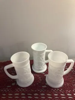 3 VINTAGE RETRO FEDERAL GLASS MILK GLASS STEINS MUGS TANKARDS 1950'S