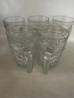 VINTAGE ANCHOR HOCKING WEXFORD CLEAR GLASS MUGS~ 5 1/4 TALL~12 OZ (5PCS)