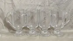 VTG PRINCESS HOUSE ETCHED CRYSTAL HERITAGE IRISH COFFEE FOOTED MUGS SET OF 4 EUC