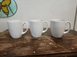 CORELLE STONEWARE COFFEE CUPS MUGS LOT OF 3 WHITE VINTAGE