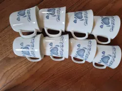 CORELLE CORNING WARE VINTAGE COFFEE CUP MUGS BLUE HEARTS SET OF 8