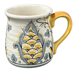 PIER 1 IMPORTS KARIMA LG VINTAGE EARTHENWARE FLORAL YELLOW AND GRAY COFFEE MUG