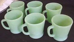 6 VTG ANCHOR HOCKING FIRE KING JADEITE D HANDLE FLAT BOTTOM COFFEE MUGS