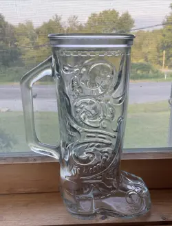 VINTAGE CLEAR GLASS WESTERN BOOT MUG COWBOY BOOT 16OZ 8