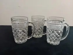 VINTAGE ANCHOR HOCKING WEXFORD MUGS CLEAR HEAVY GLASS BEER STEINS SET OF 3