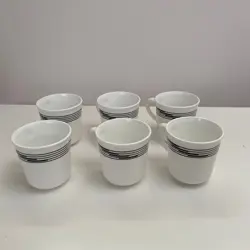 VINTAGE CORELLE OPTIC WHITE COLLECTION - WHITE MUGS WITH BLACK STRIPES-SET OF 6